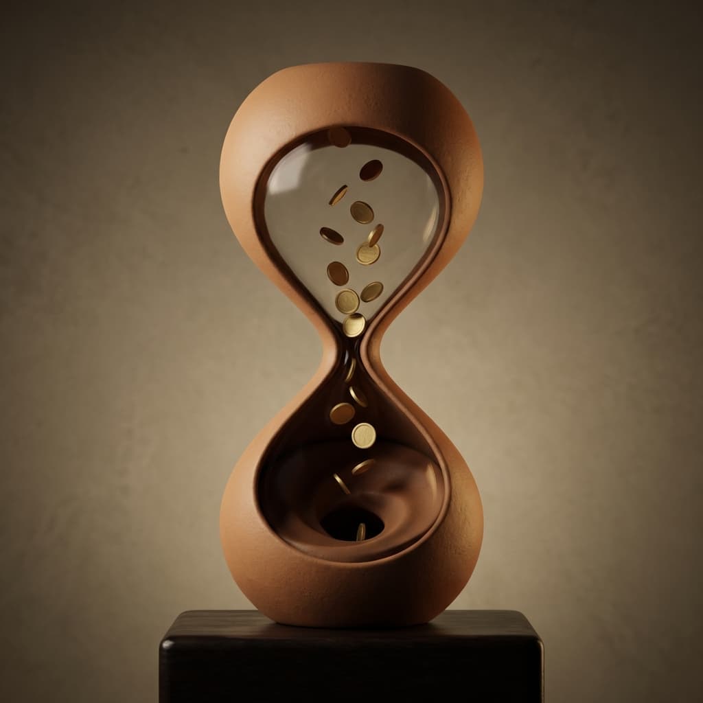 Konceptualna wizualizacja narastającego długu decyzyjnego w organizacji.